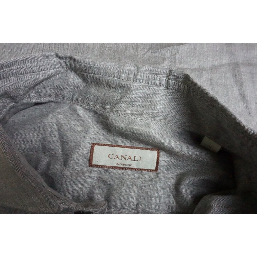 Canali CURRENT Gray Herringbone 100% Cotton Button Up Shirt Sz XL NEW - Picture 4 of 7